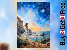 Listing image for Woman Coast Painting 5"x7" Print on Matte Paper Night Sky Magic Art