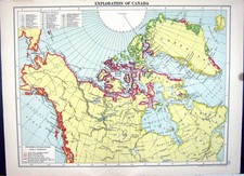 Listing image for Old Print Exploration Canada Greenland Cassell Map 1920 Alberta Manitoba 20th